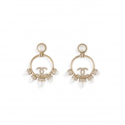 CHANEL STRASS & FAUX PEARL CC DROP EARRINGS 
